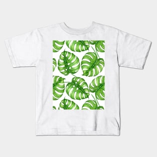 Monstera watercolor pattern Kids T-Shirt